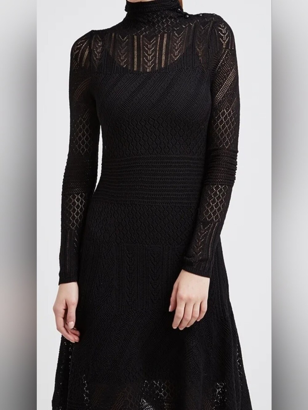 Vintage Deadstock LRL Ralph Lauren 2 Pc Crocheted Longsleeve Black Dress